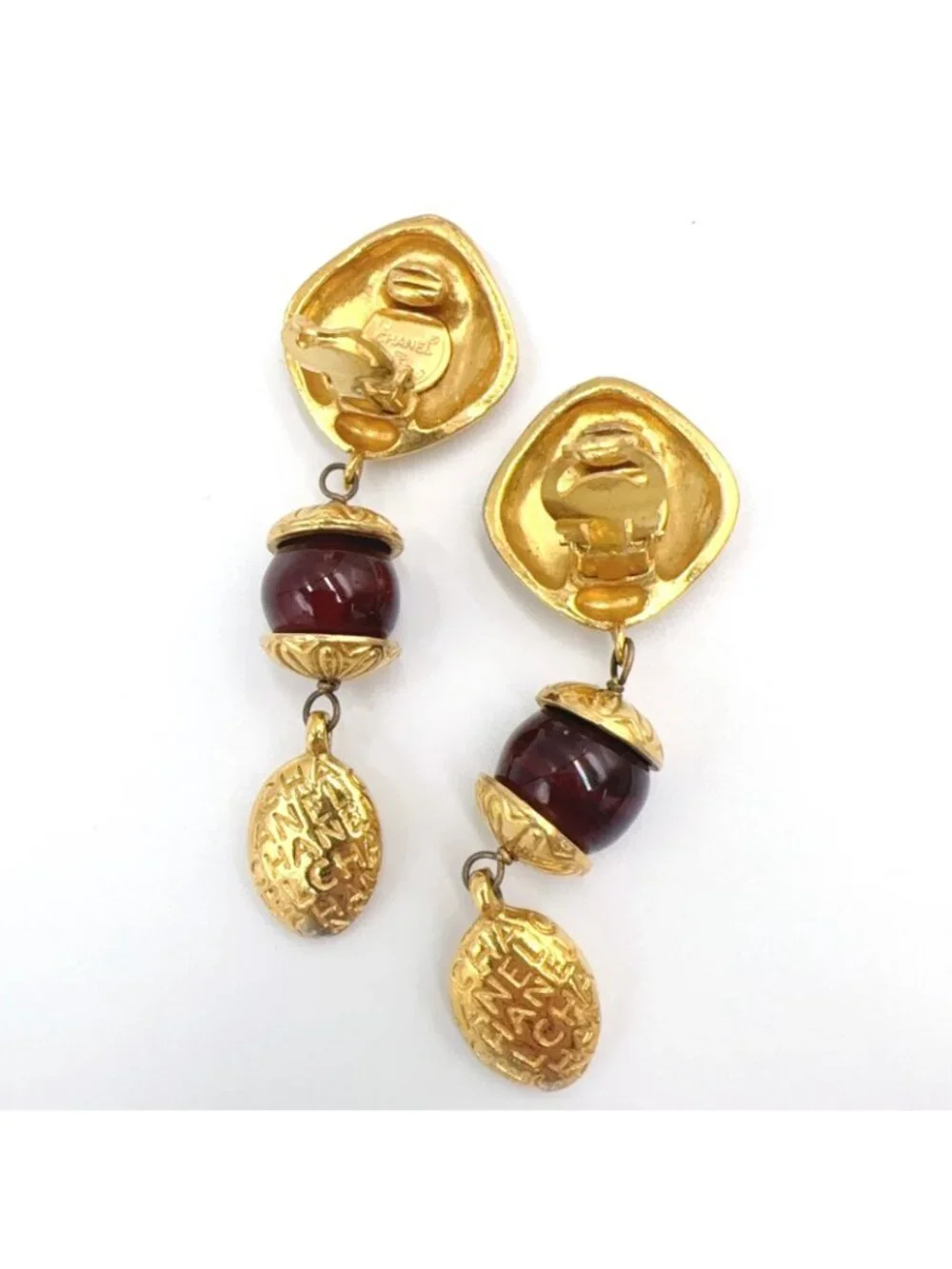 Chanel Gripoix Mademoiselle Gold Plated Red Earrings